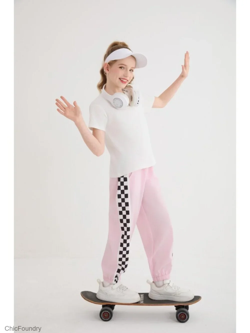 Girls Baggy Joggers Athletic Checkered Track Pants with Pockets 5-14Y